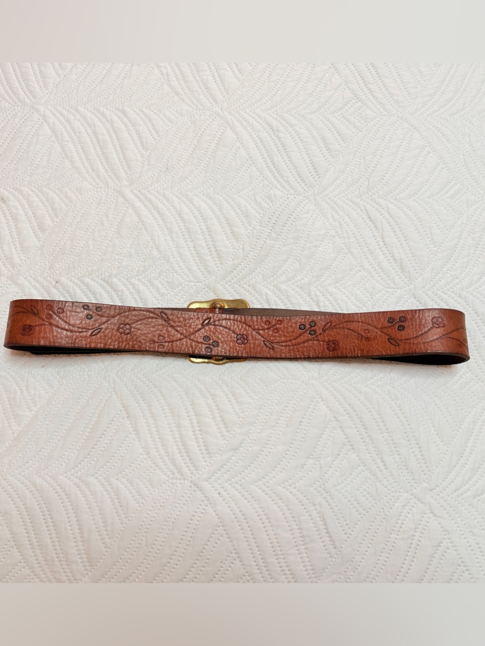 LRL-Lauren Ralph Lauren Vintage Women’s Brown Leather Floral Boho Belt. Size 34 - Picture 6 of 6